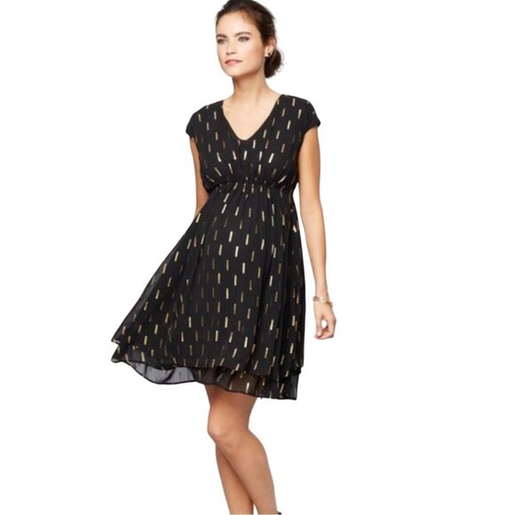 Collective Concepts Metallic Cocktail Maternity Party Dress Black Gold Women's S - Picture 2 of 11